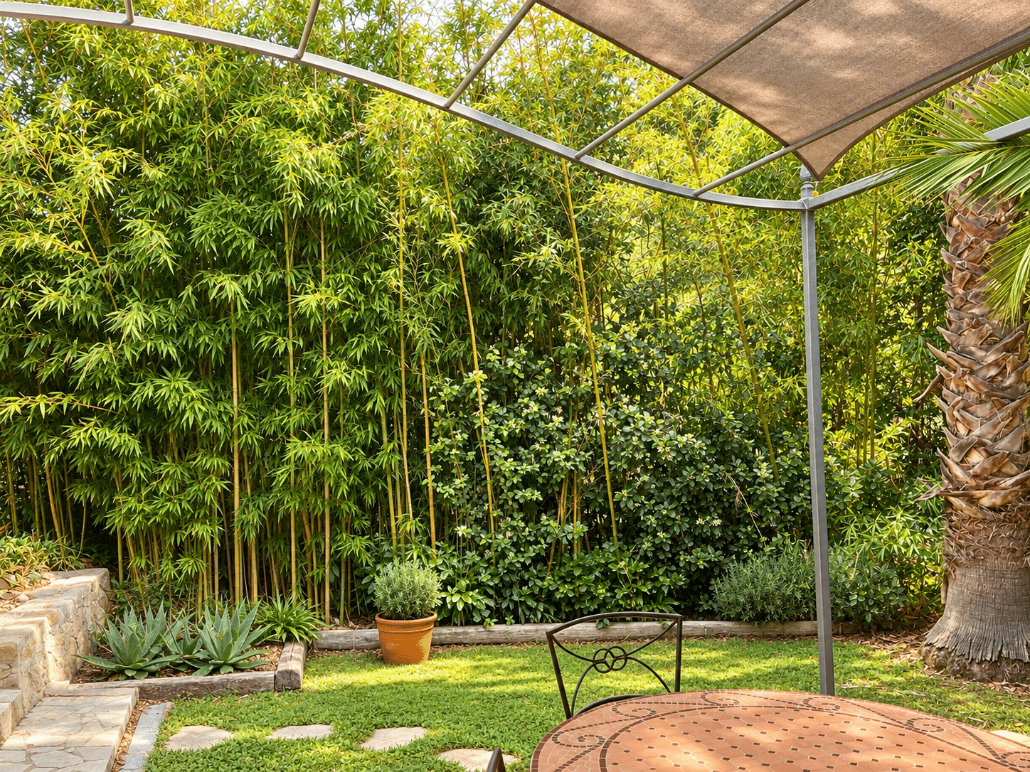 Villa d'architecte à vendre au Castellet : pergola au bord des bambous · Maison & Vous