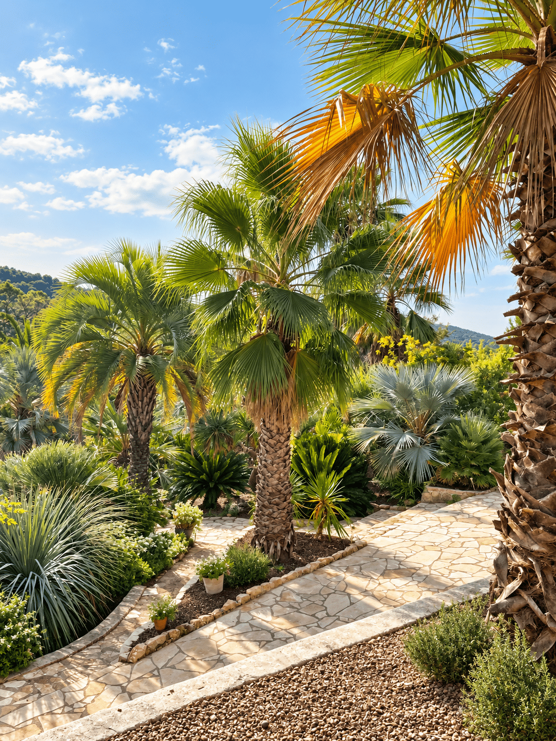 Villa d'architecte à vendre au Castellet : allée sous les palmiers · Maison & Vous