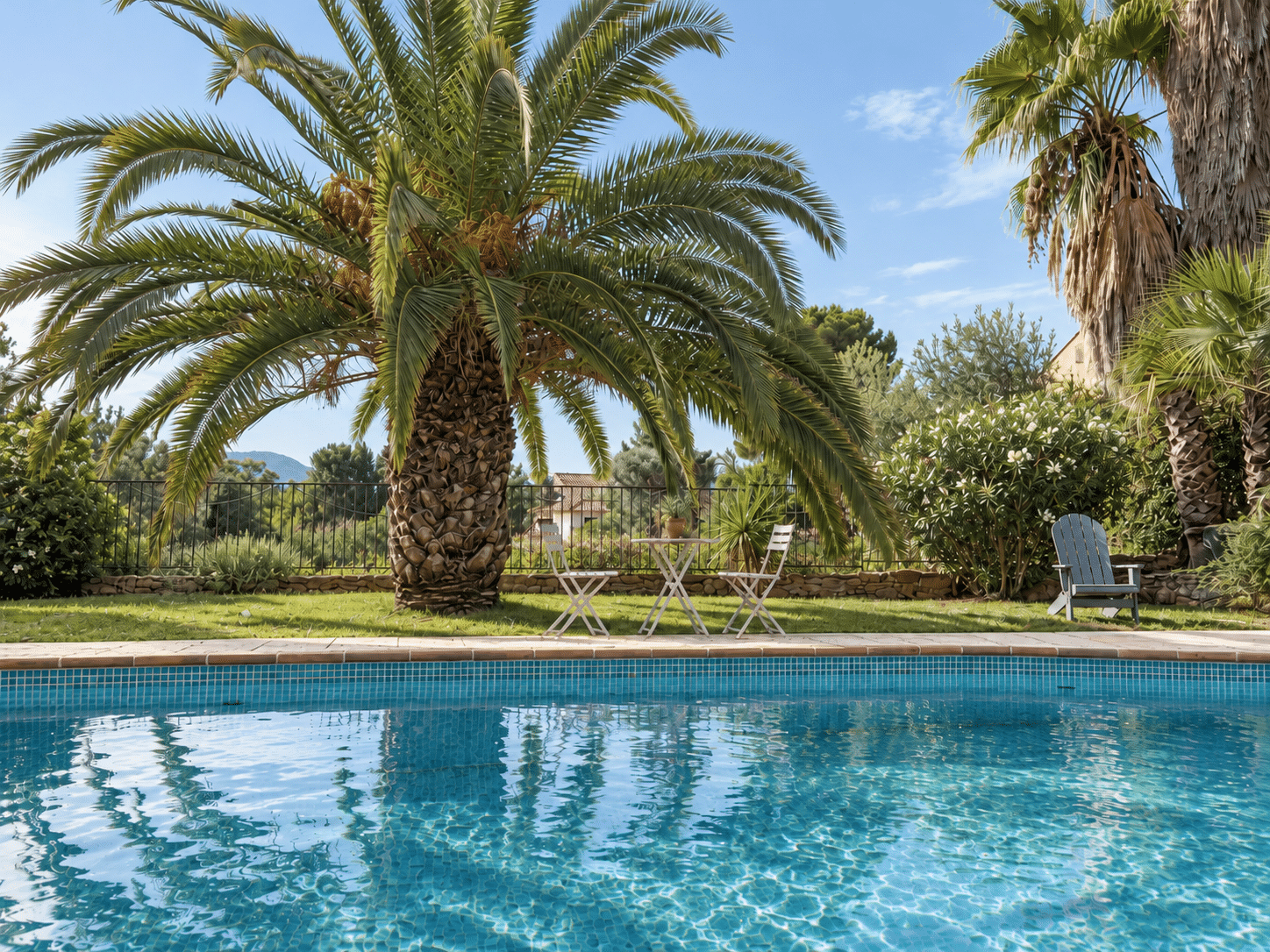Villa d'architecte à vendre au Castellet : piscine sous les palmiers · Maison & Vous